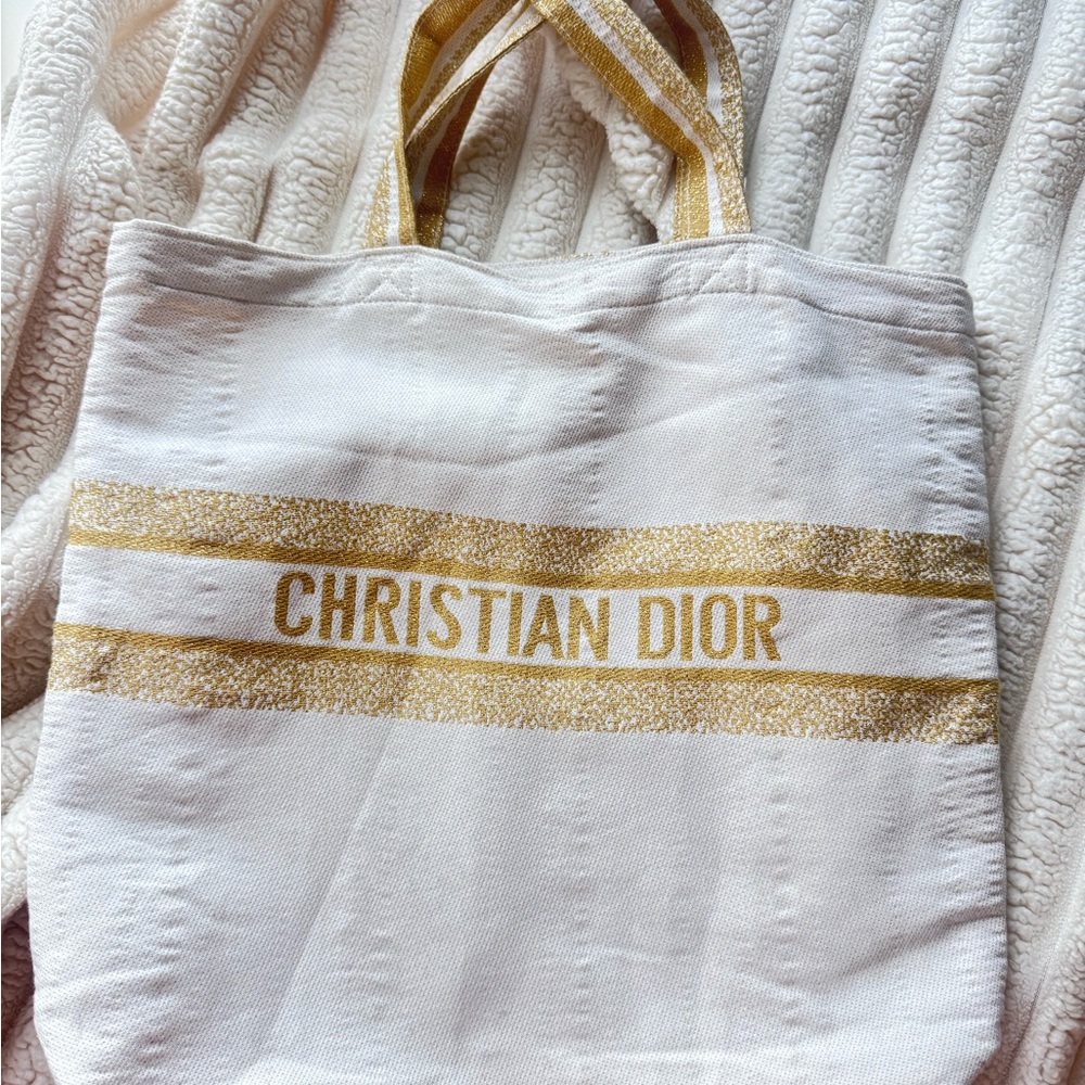 Dior Tote in White with Gold Accents